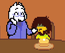 a pixel art drawing of a man and a girl