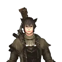 a man with cat ears is holding a sword on his shoulder