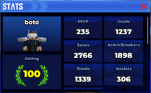 a screenshot of boto 's stats on a game