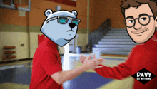 a cartoon of two men shaking hands with the words davy do nothing visible in the corner