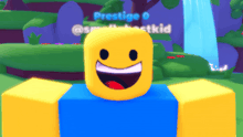 a cartoon character with a smiley face and the name prestige on it