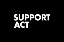 a black background with white text that says support act