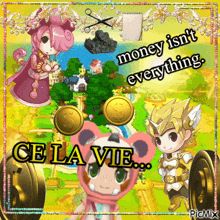 a collage of cartoon characters with the words money isn t everything