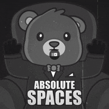 a teddy bear with the words absolute spaces written below it