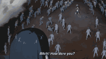 a large group of people are gathered in a circle and one of them is asking how dare you