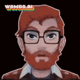 a cartoon drawing of a man with glasses and a beard says wombo.ai