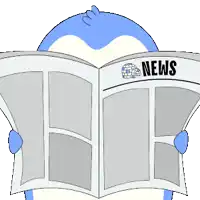 a blue penguin is reading a newspaper with the word news on it
