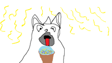 a drawing of a dog eating a cupcake with sprinkles