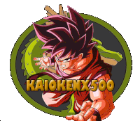 a kaiokenx500 logo with a cartoon character