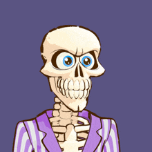 a cartoon skeleton holding a toothbrush with toothpaste on it
