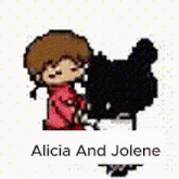 a cartoon of alicia and jolene standing next to each other on a white background