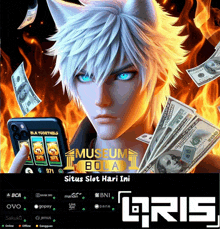 a poster for museum bola shows a man with blue eyes holding a phone