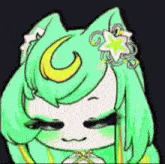 a cartoon character with green hair and a crescent moon in her hair .