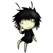 a drawing of a girl with black hair and a cross on her neck