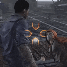 a man and a woman are standing on a brick street