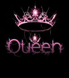 a pink queen crown with the word queen below it