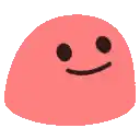 a blue smiley face with black eyes and a smile on its face .