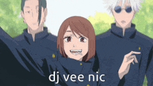 a group of anime characters standing next to each other with the words dj vee nic