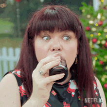 Drinking Briony May Williams GIF - Drinking Briony May Williams The Great British Baking Show Holidays GIFs