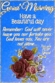 have a beautiful day remember : god will never leave you nor forsake you . god loves you . you are not alone ...