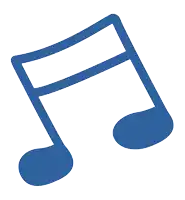 a blue icon of a music note on a white background