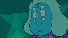 two cartoon characters are standing next to each other and one has a purple head