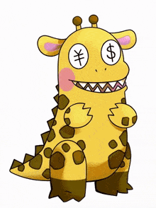 a cartoon drawing of a giraffe with dollar signs on its eyes