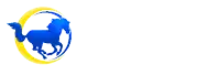 a mustang cheer logo with a blue horse in a circle