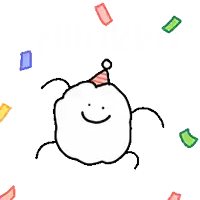 a cartoon character wearing a party hat is surrounded by colorful squares