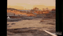 a painting of a beach scene is made in animatica