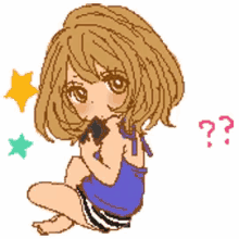 a cartoon of a girl sitting on the floor with a question mark behind her