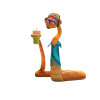 a cartoon snake is drinking from a cup