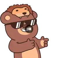 a cartoon of a bear wearing sunglasses and a lion head