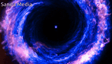 a blue and purple swirl with the words sanda media on the top