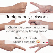 a collage of hands with the words rock paper scissors