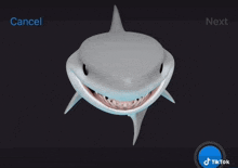 a picture of a shark with its tongue out and a cancel button