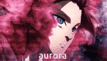 a close up of a person with the word aurora in the corner