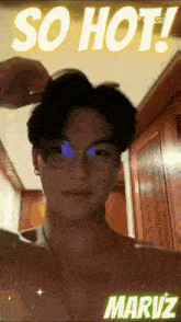 a man without a shirt is wearing glasses and has the name marvz on the bottom
