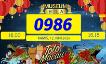 a poster for museum bola toto macau with dragons and lanterns