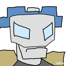a drawing of a robot with a blue hat on