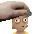 a hand is holding a cartoon character 's head .