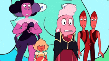 a group of cartoon characters are standing next to each other and one of them has a question mark on his face