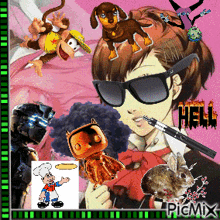 a collage of cartoon characters with the word hell at the top