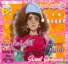 a picture of a woman with the words goodnight sleep tight