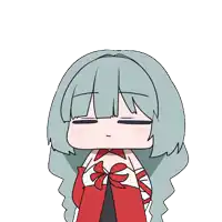 a cartoon drawing of a girl with long grey hair and a red dress
