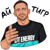 a cartoon of a man wearing a lit energy t-shirt