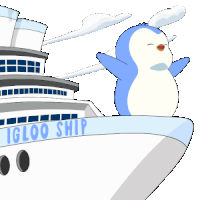 an igloo ship with a penguin on the side of it