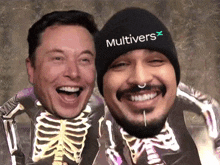 a man wearing a hat that says multivers is laughing next to another man