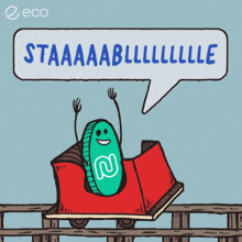 a cartoon of a coin on a roller coaster with a speech bubble that says staaaaabllllllle