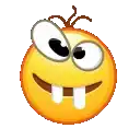 a cartoon smiley face with big eyes sticking out its tongue .